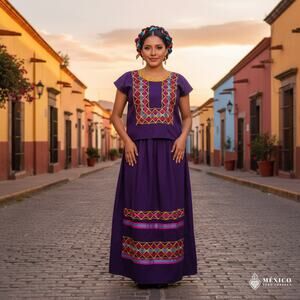 Mexican Huipil cadenilla embroiderey closed  sides Satin 24Lengh x 24 Wide